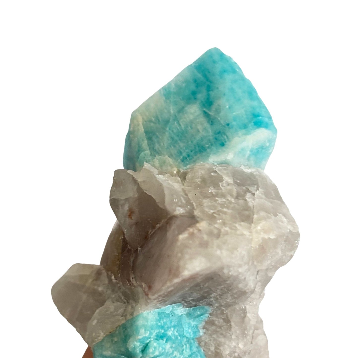 Raw amazonite and smoky quartz