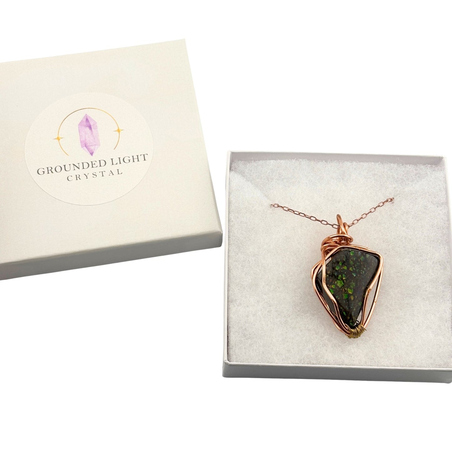 Ammolite Wire Wrapped Pendant Necklace