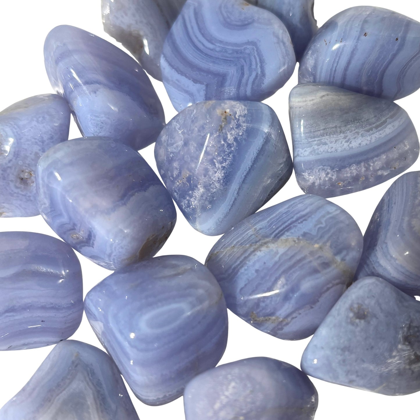 Blue Lace Agate Tumbled Pocket Stones in Multiple Sizes