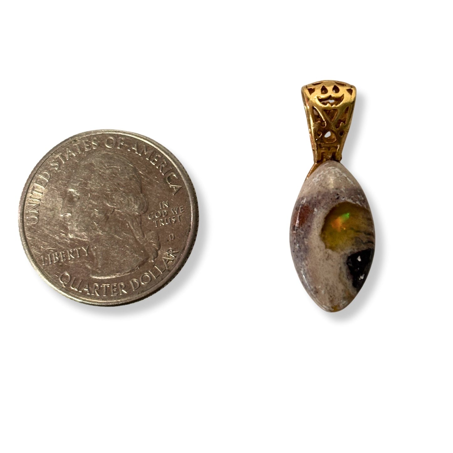 Mexican Cantera Fire Opal Gold Pendant Necklace