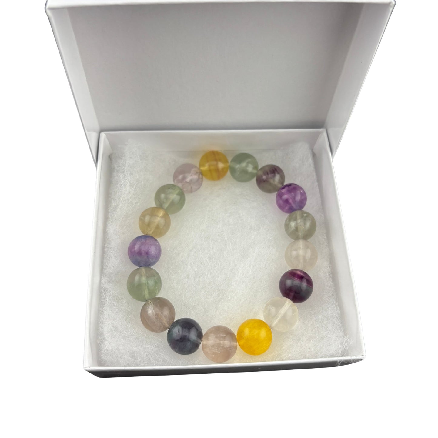 Rainbow Fluorite Crystal Bracelet - 12mm Stretchy Bead Bracelet