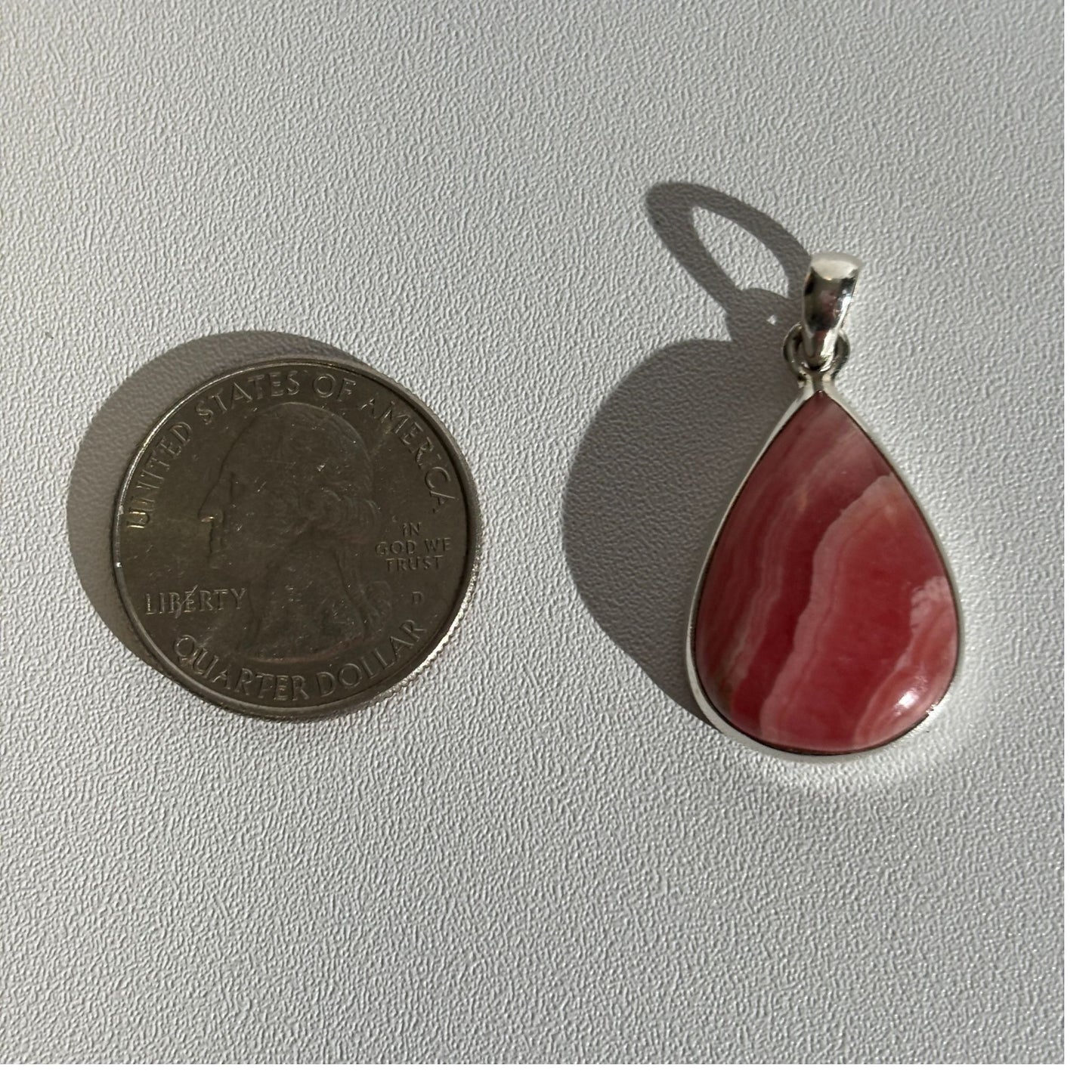 Rhodochrosite Banded Pink Teardrop Pendant
