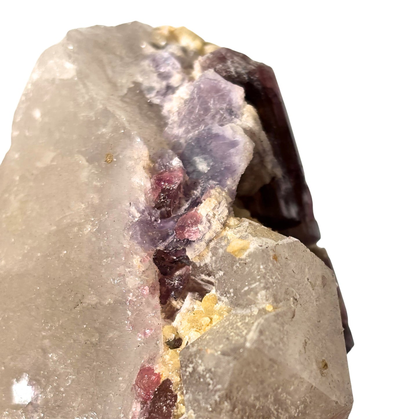 Rubellite Tourmaline Crystal and Lepidolite on Quartz Cluster, Purple Pink Tourmaline Mixed Mineral from Minas Gerais, Brazil