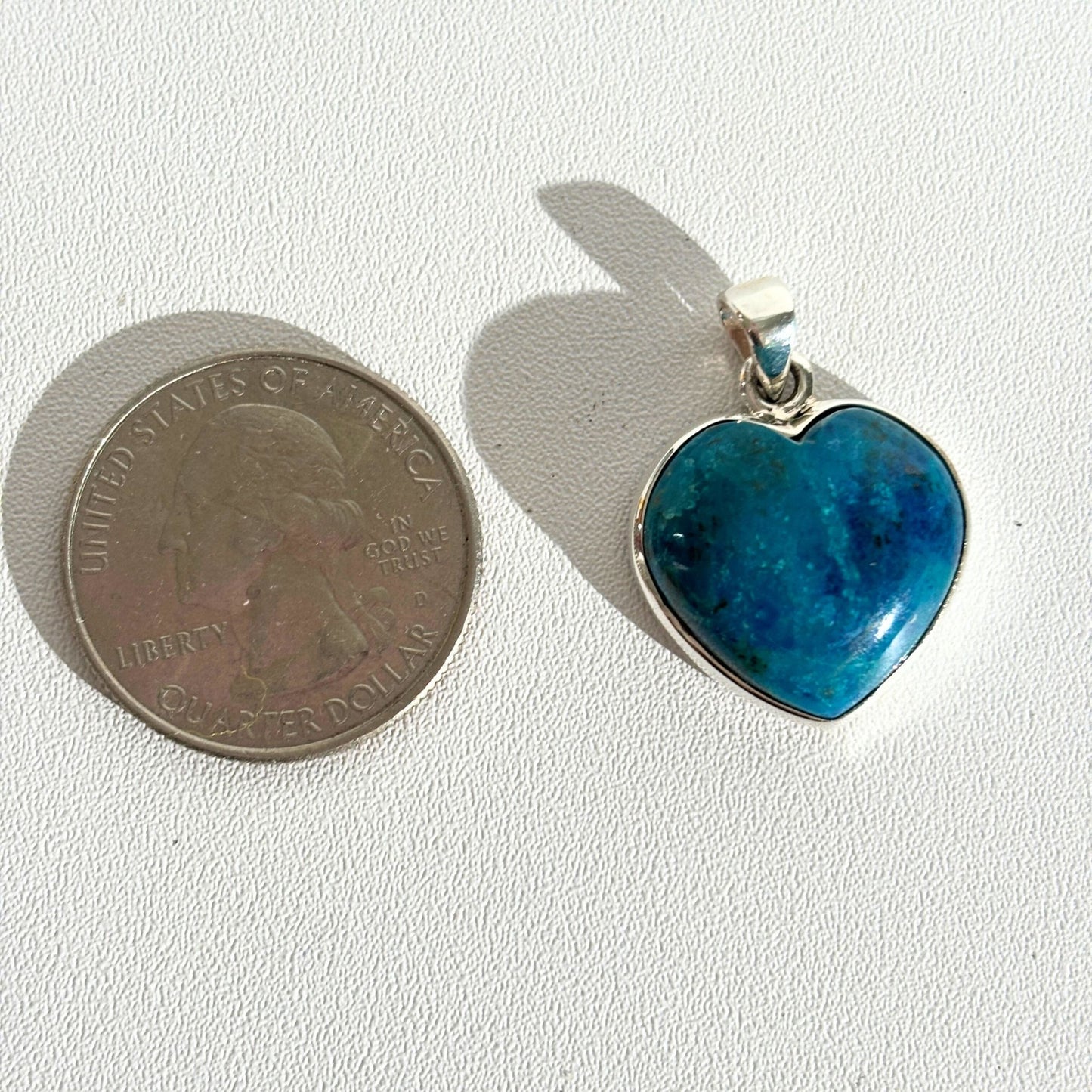 Shattuckite Heart Pendant - Blue Stone Necklace