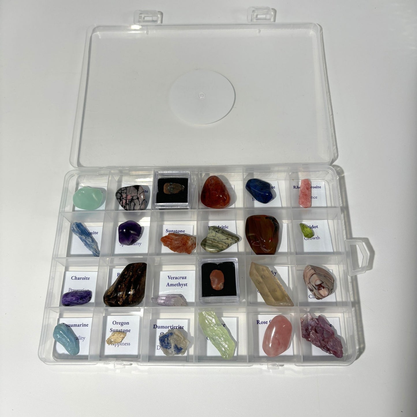 Crystal Advent Calendar – Curated Set of 24 Raw and Tumbled Crystals in Reusable Storage Container