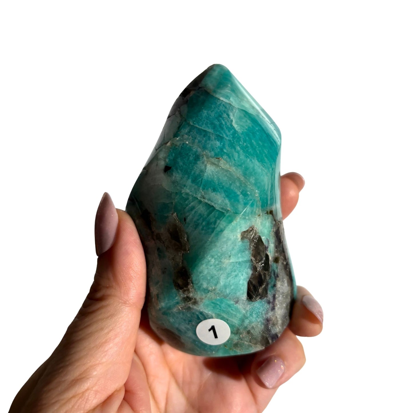 Amazonite & Smoky Quartz Polished Flame Crystals