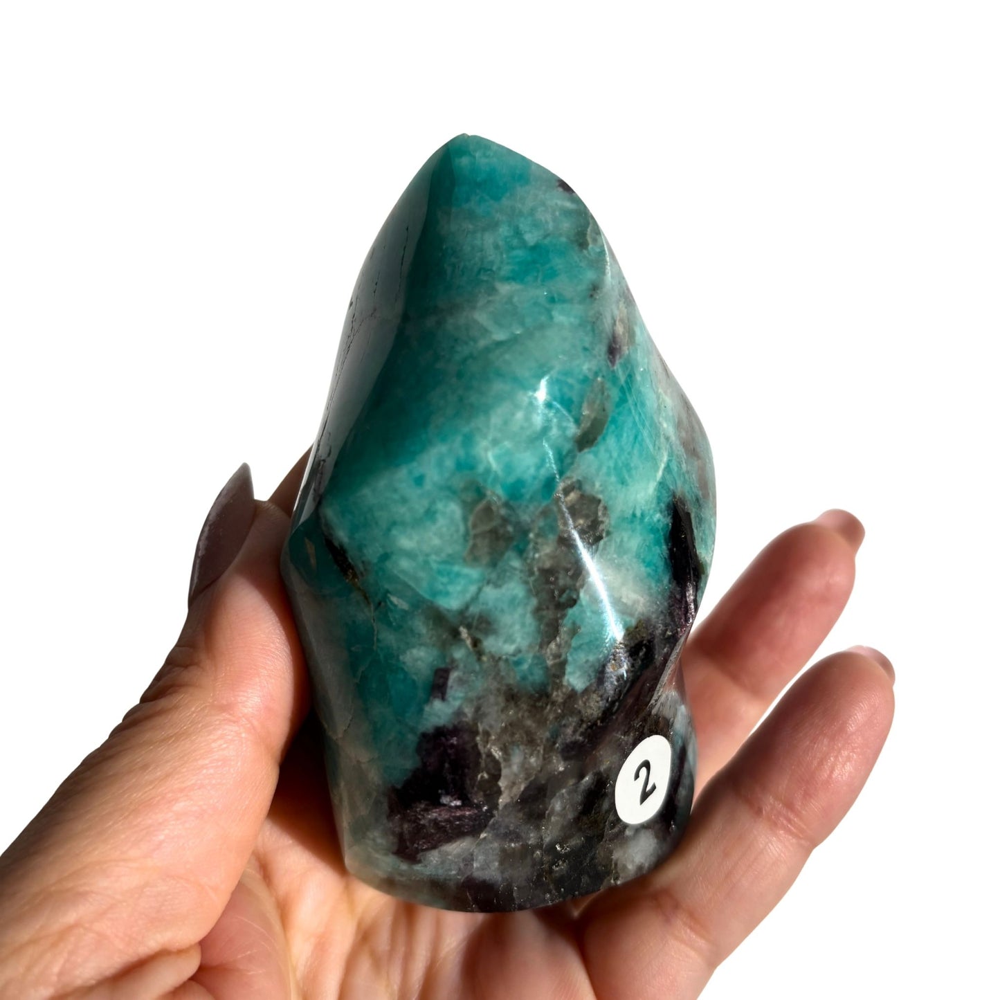 Amazonite & Smoky Quartz Polished Flame Crystals