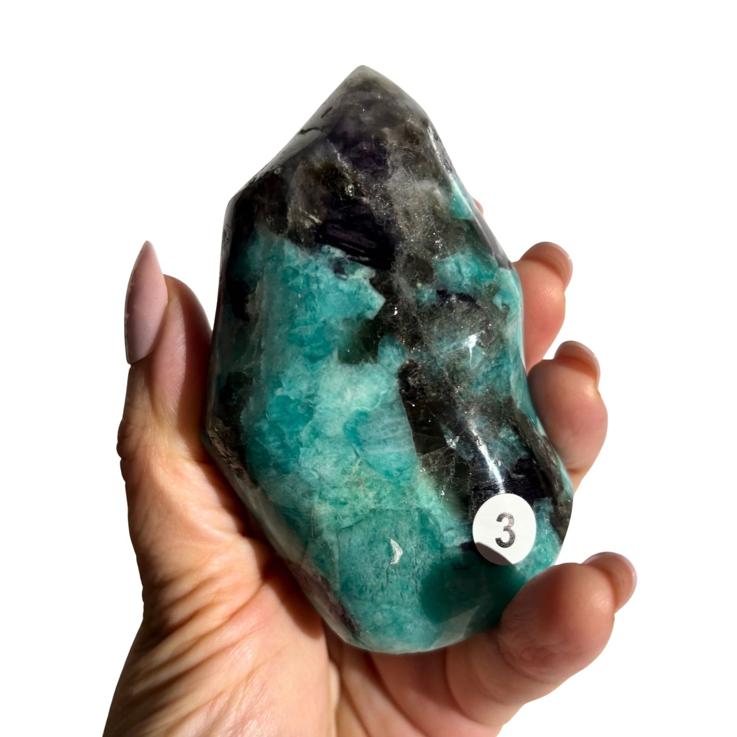 Amazonite & Smoky Quartz Polished Flame Crystals