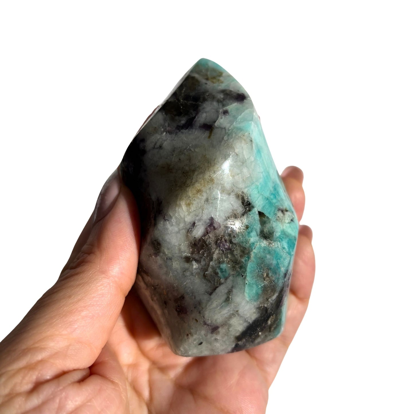 Amazonite & Smoky Quartz Polished Flame Crystals