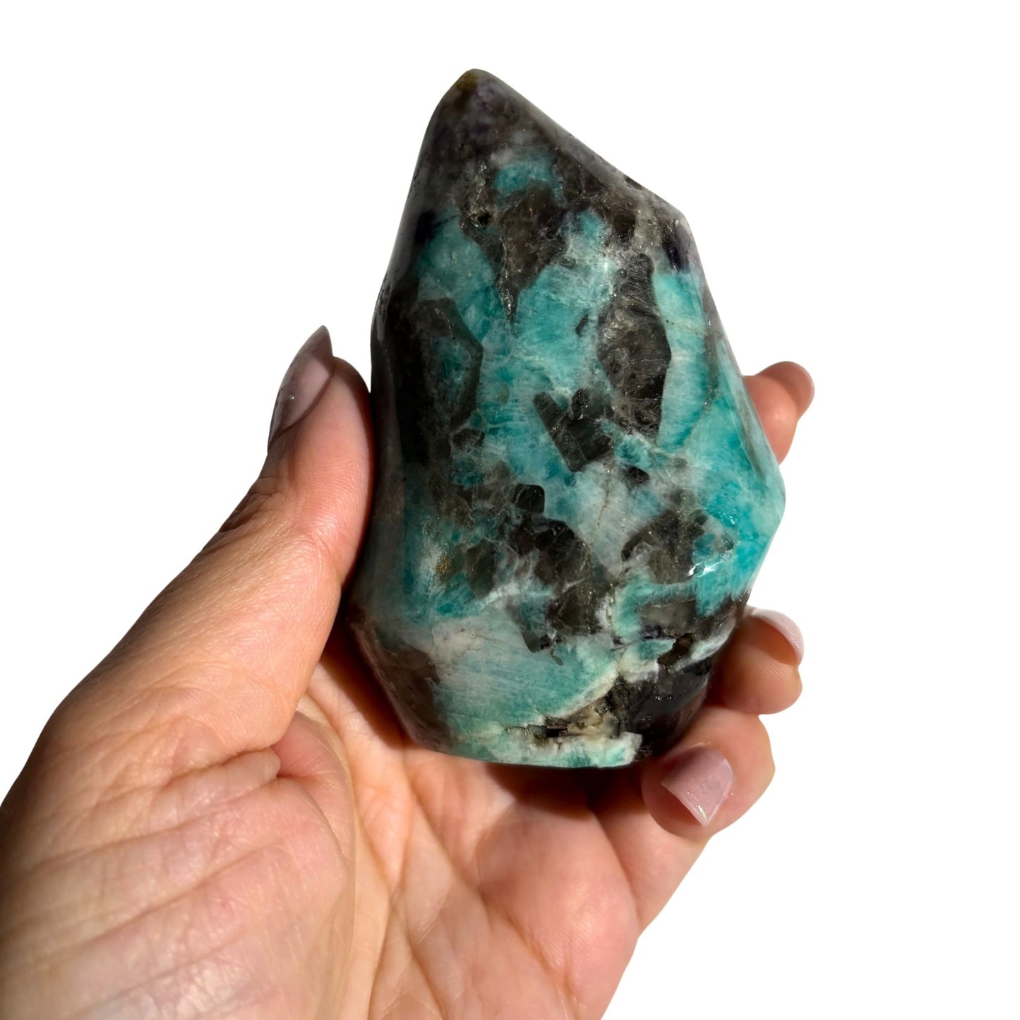 Amazonite & Smoky Quartz Polished Flame Crystals