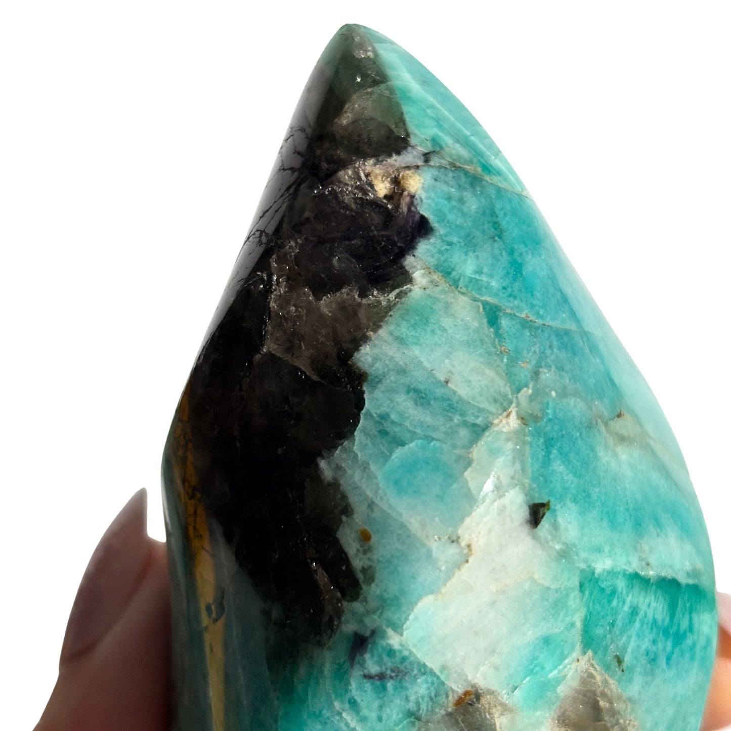 Amazonite & Smoky Quartz Polished Flame Crystals