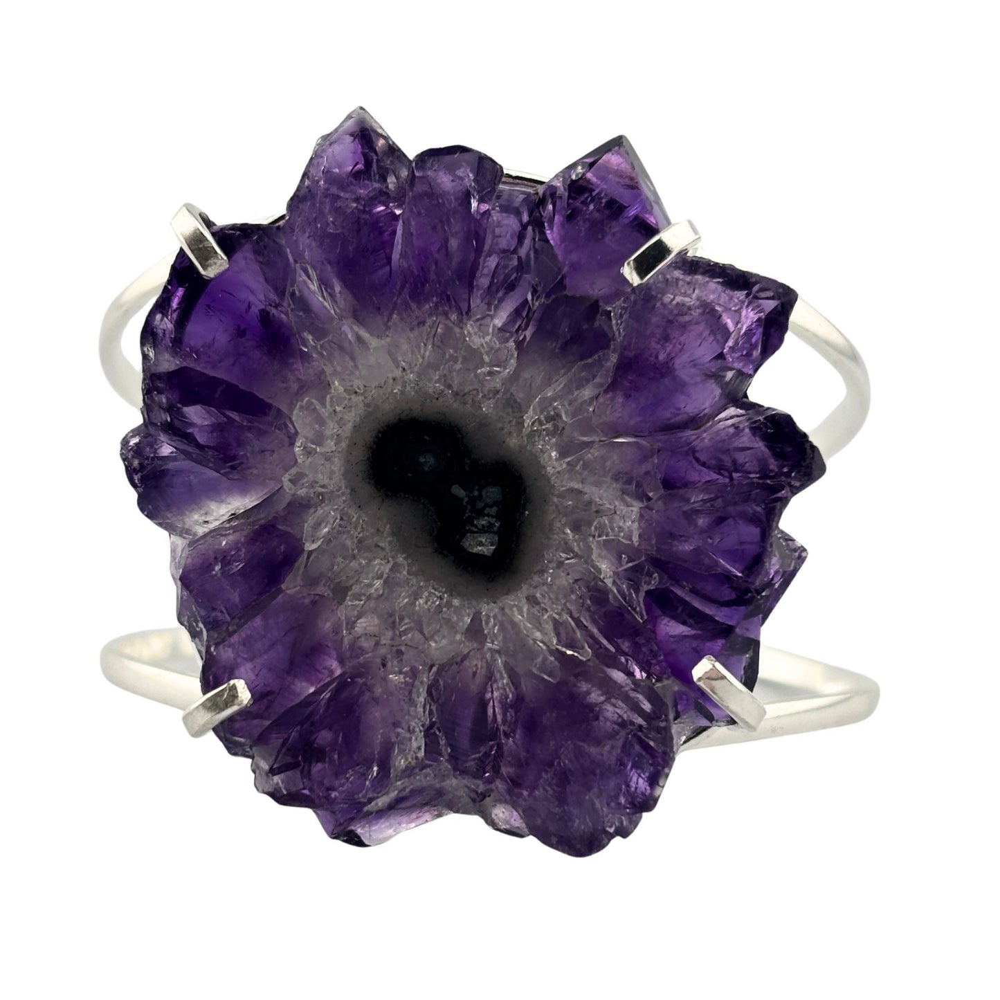 Amethyst stalactite slice cuff bracelet front view