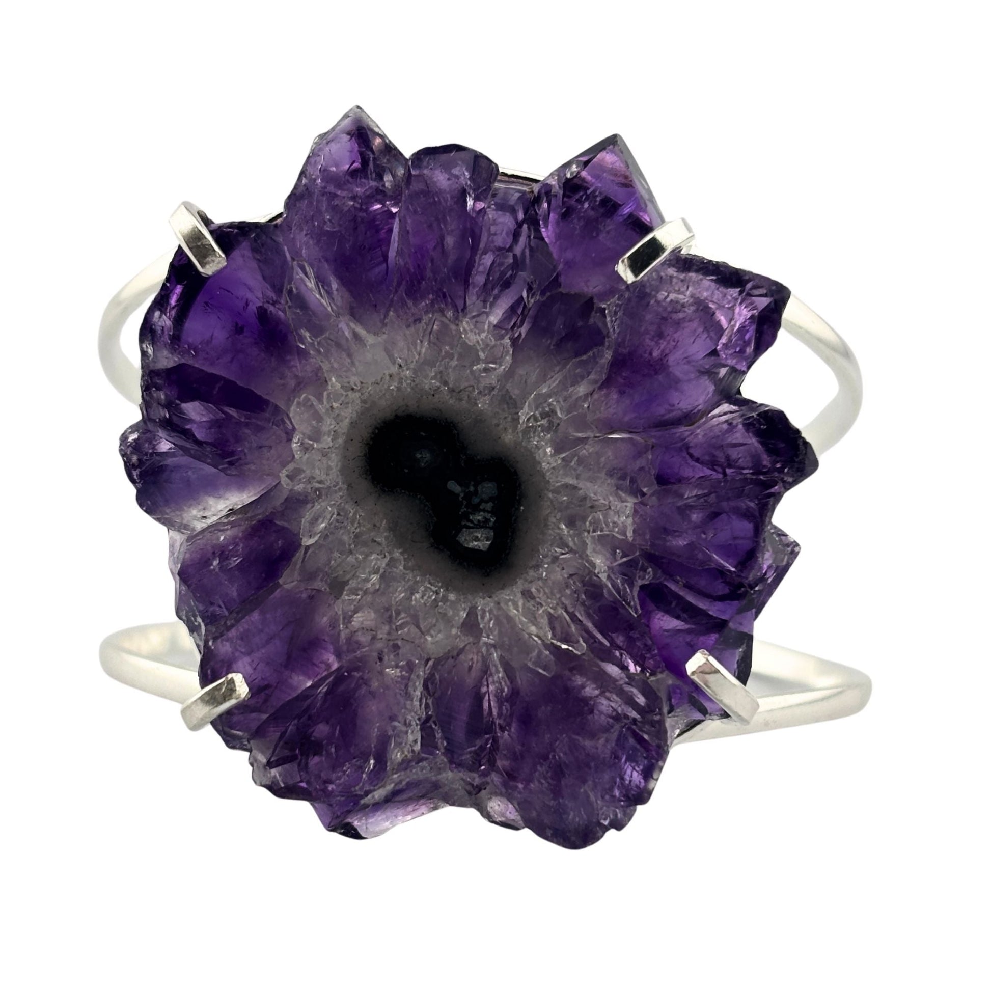 Amethyst stalactite slice cuff bracelet front view