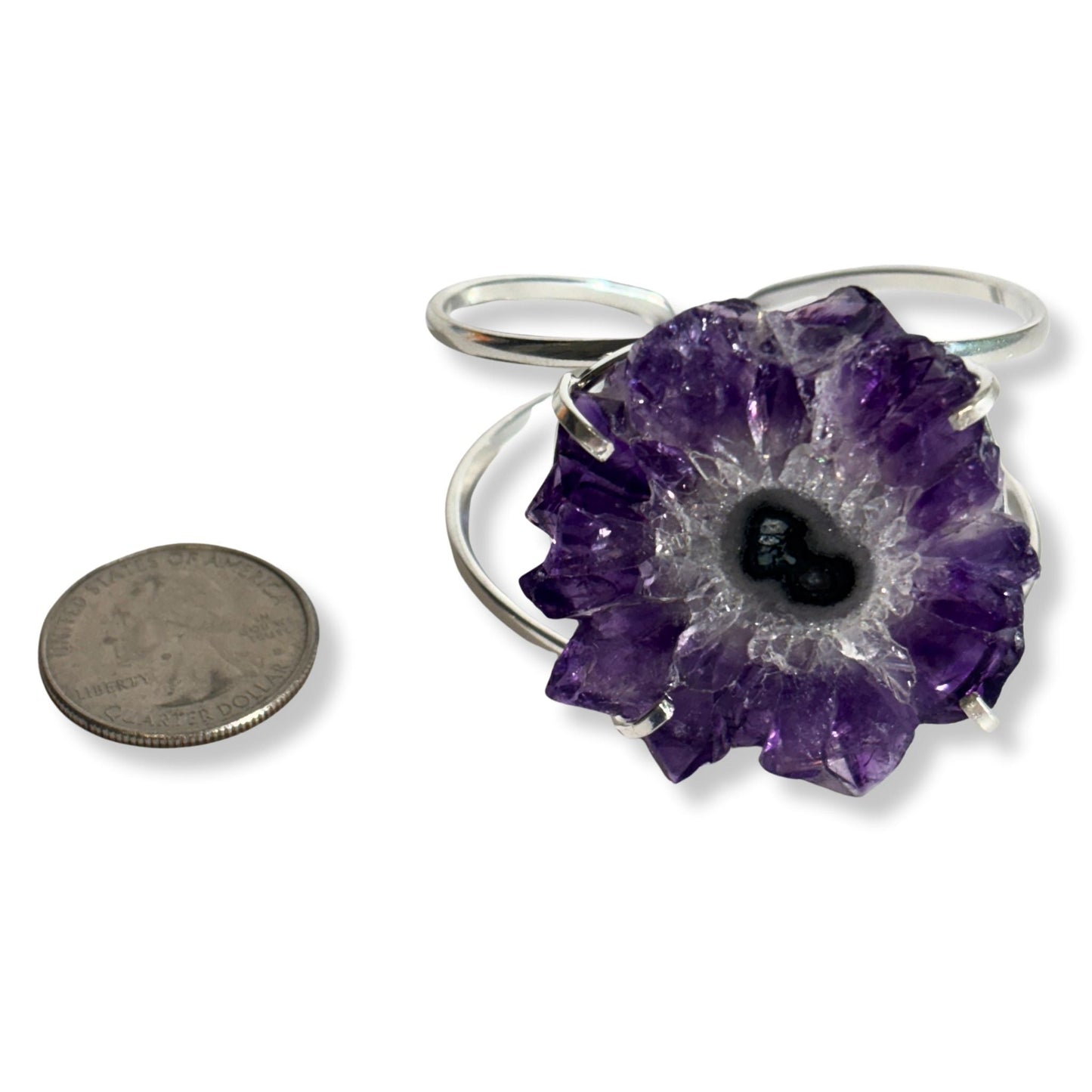 Amethyst stalactite slice cuff bracelet size comparison 
