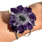 Amethyst stalactite slice cuff bracelet on arm 