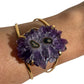 Amethyst stalactite slice cuff bracelet on arm 