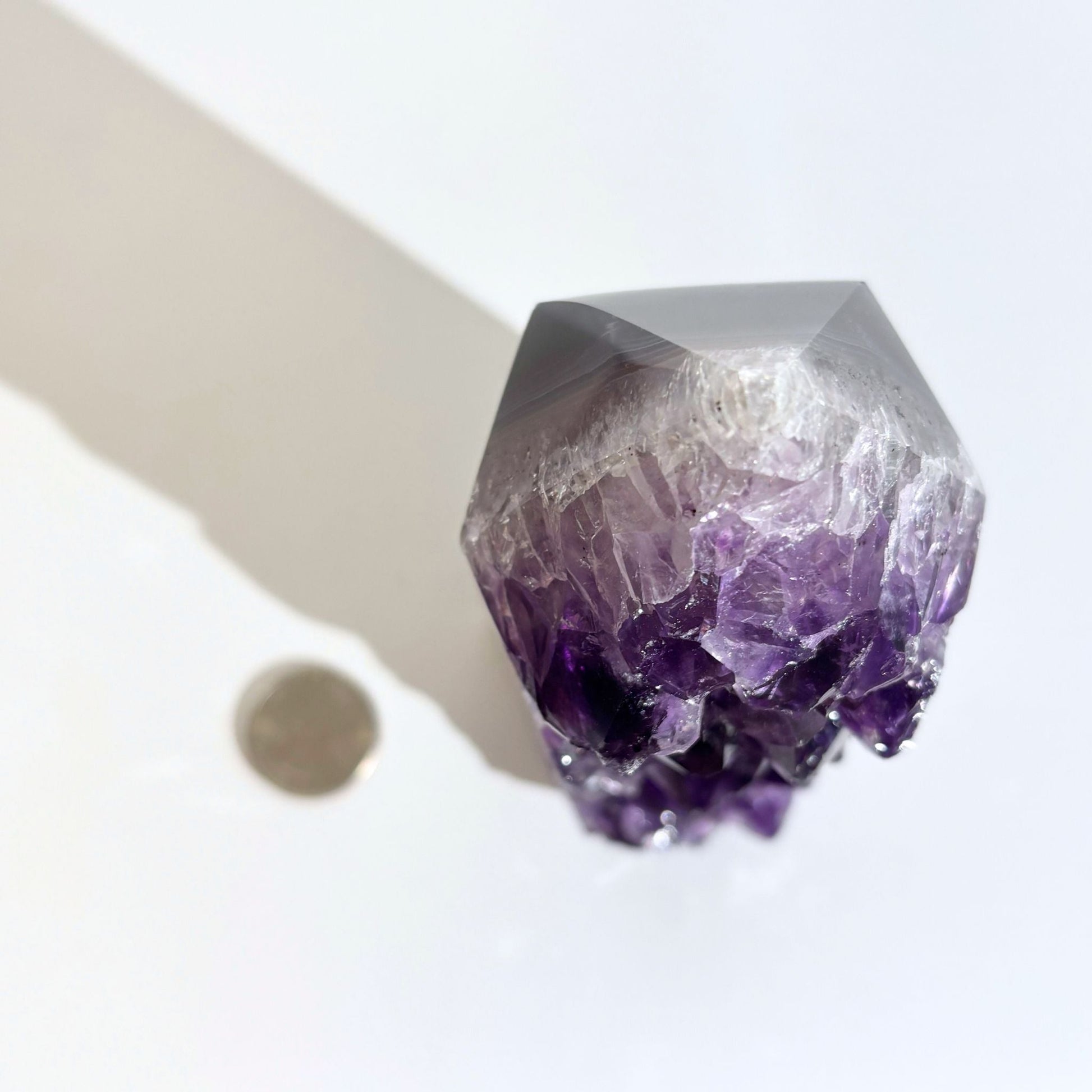 Amethyst geode tower size comparison from top 