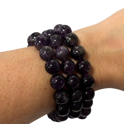 Amethyst Crystal Bead Bracelet - Stretchy Purple Bracelet in Multiple Sizes