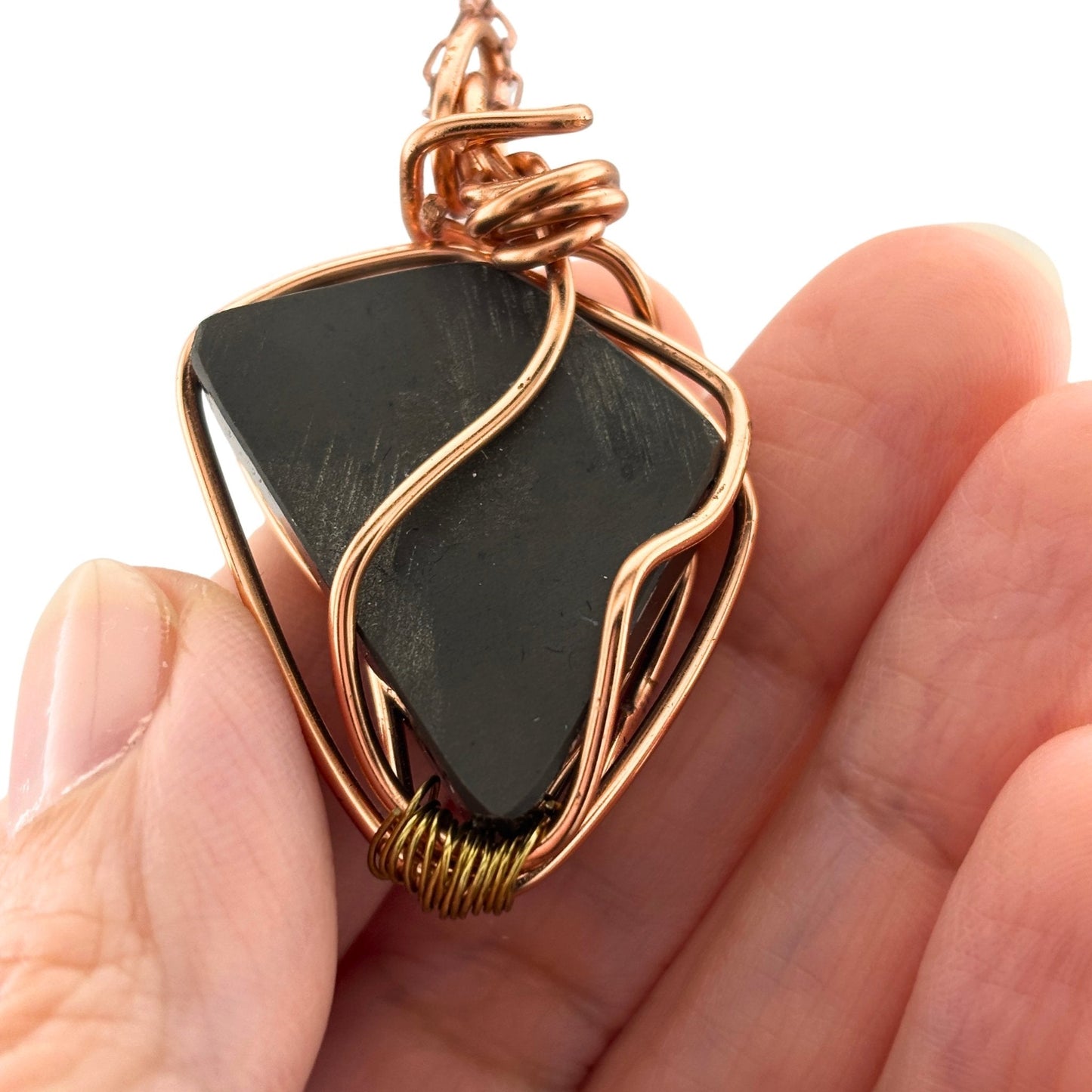 Ammolite Wire Wrapped Pendant Necklace