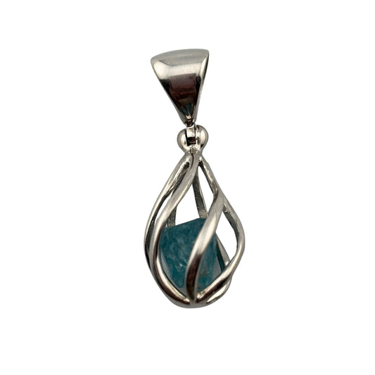 Blue apatite sterling silver swirl pendant