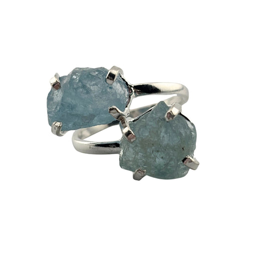 Raw aquamarine dual adjustable ring
