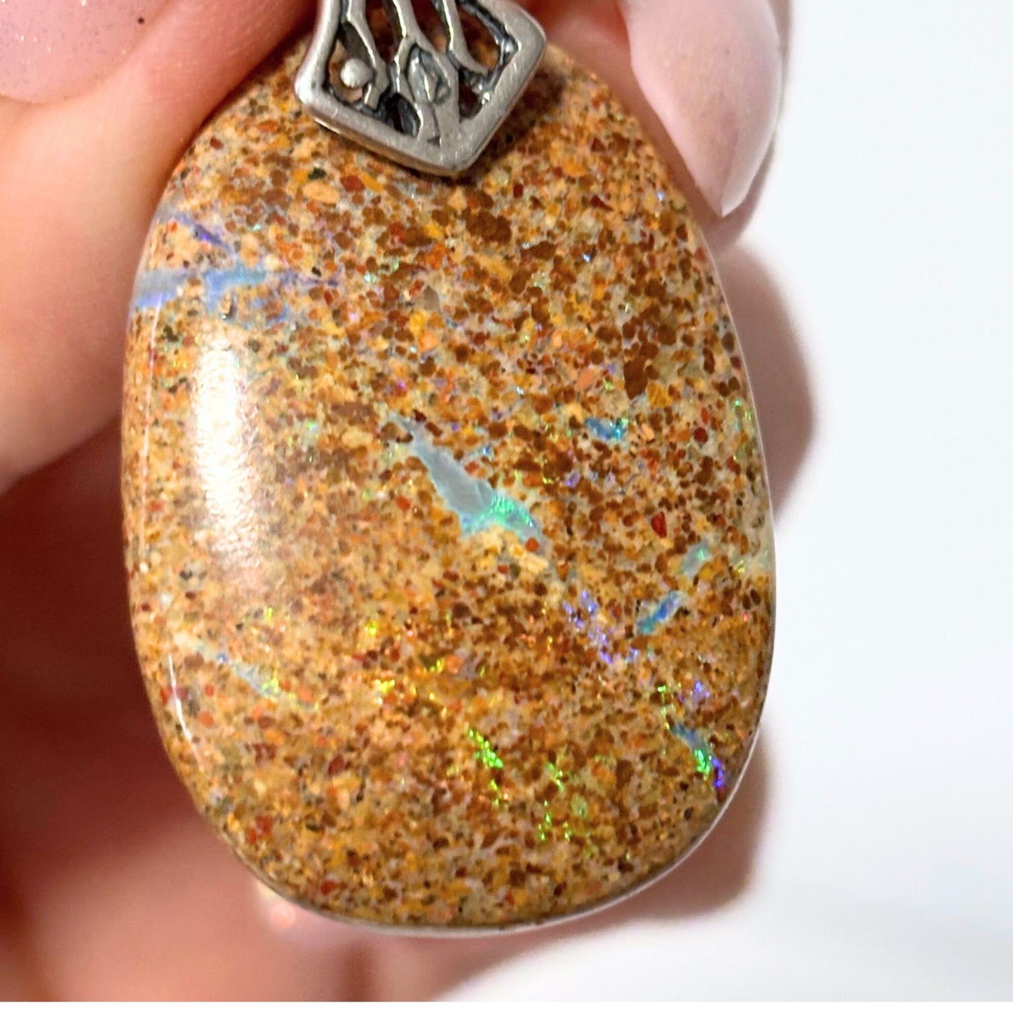 Australian Boulder Opal Sterling Silver Pendant Necklace #1
