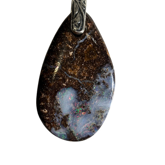 Australian Boulder Opal Sterling Silver Pendant Necklace #2