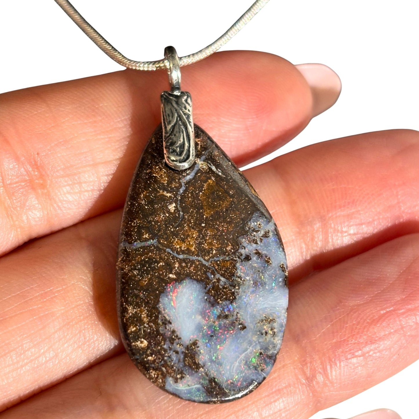 Australian Boulder Opal Sterling Silver Pendant Necklace #2