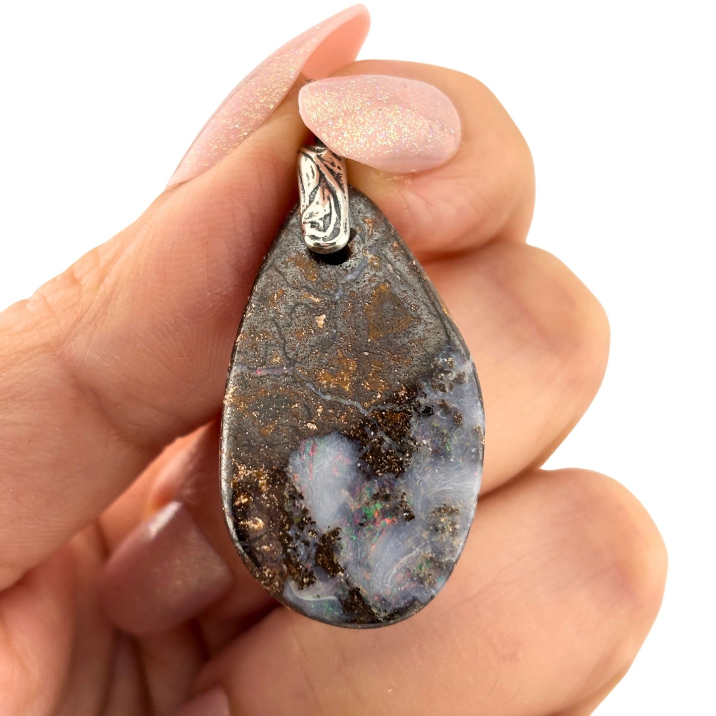 Australian Boulder Opal Sterling Silver Pendant Necklace #2