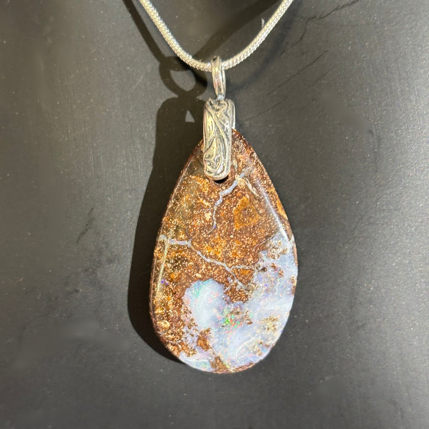 Australian Boulder Opal Sterling Silver Pendant Necklace #2