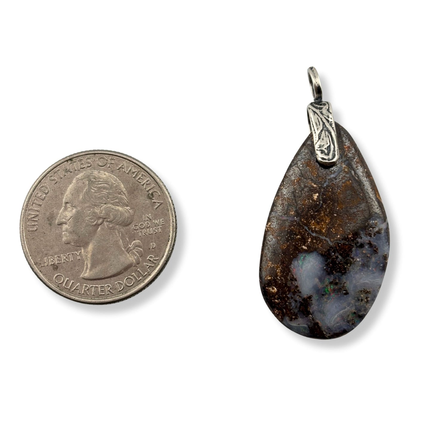 Australian Boulder Opal Sterling Silver Pendant Necklace #2