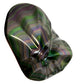 Multicolored raainbow obsidian stone with wavy pattern on a white background