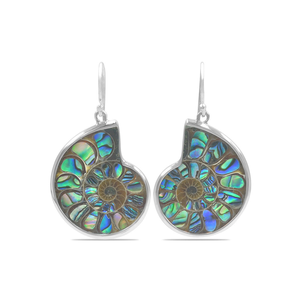 Ammonite with Abalone Shell Inlay Earrings in Sterling Silver from Starborn Creations