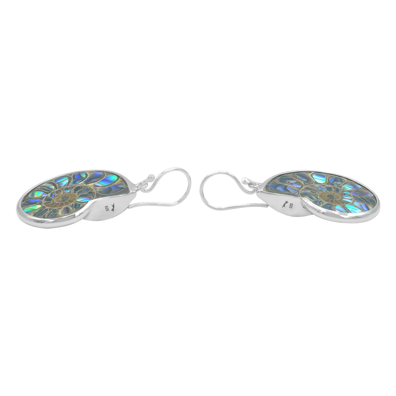Ammonite with Abalone Shell Inlay Earrings in Sterling Silver from Starborn Creations