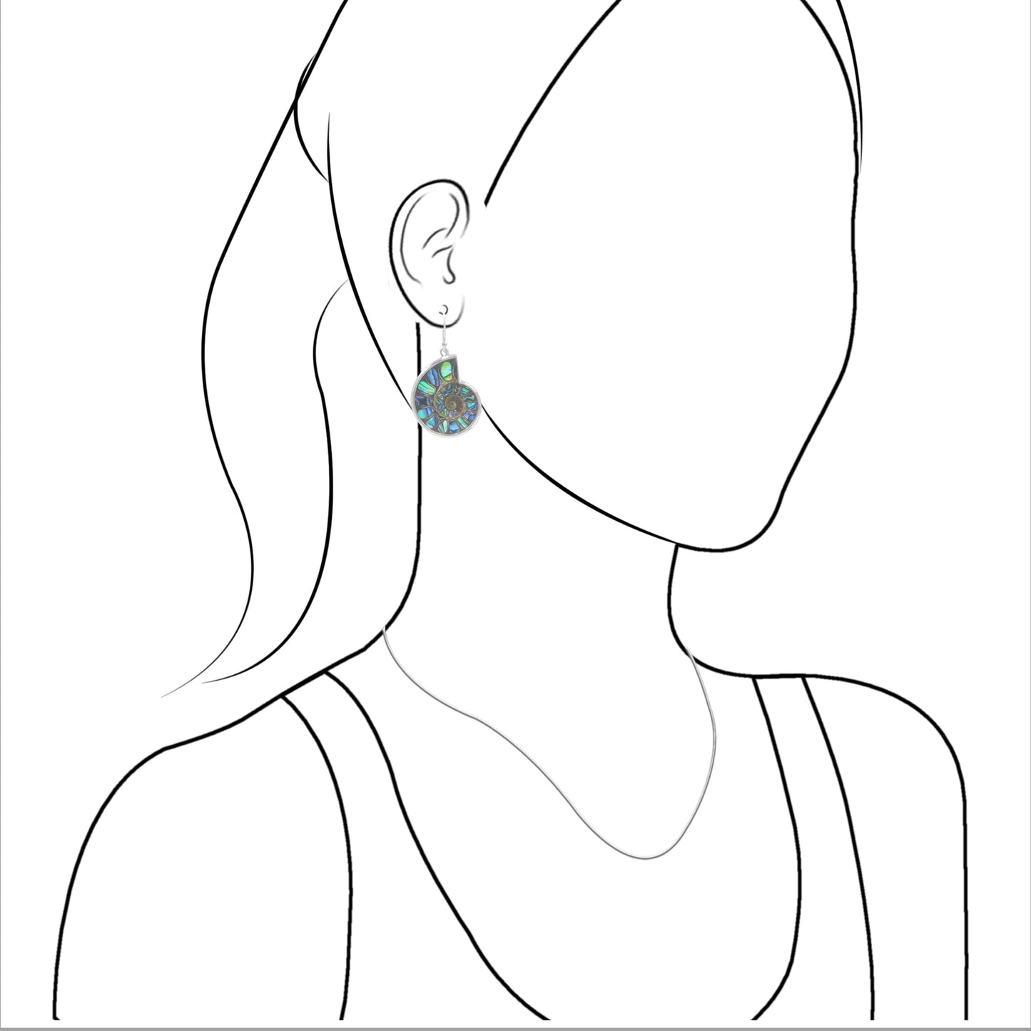 Ammonite with Abalone Shell Inlay Earrings in Sterling Silver from Starborn Creations