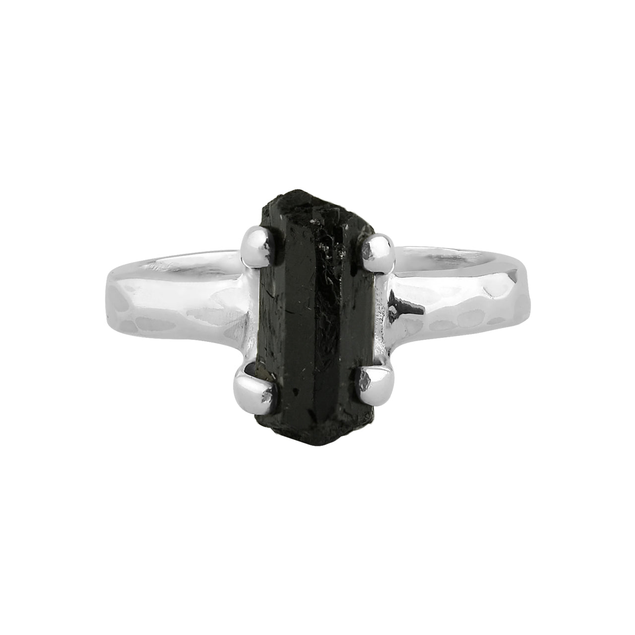 Black Tourmaline Crystal Prong Set Ring in Sterling Silver from Starborn Creations