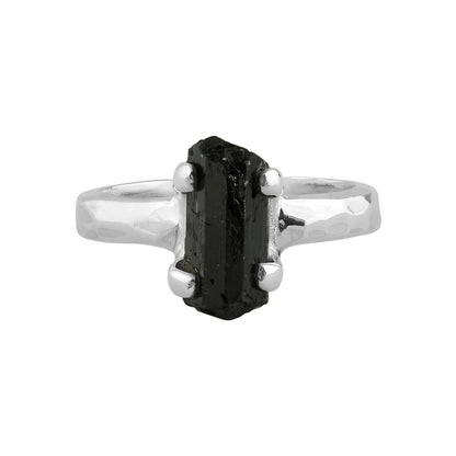 Black Tourmaline Crystal Prong Set Ring in Sterling Silver from Starborn Creations
