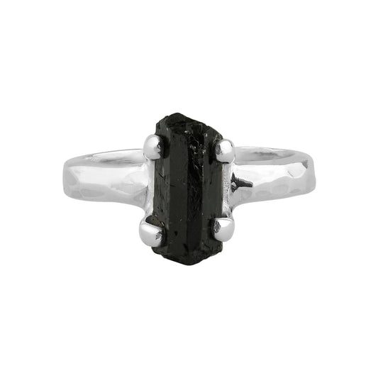 Black Tourmaline Crystal Prong Set Ring in Sterling Silver from Starborn Creations