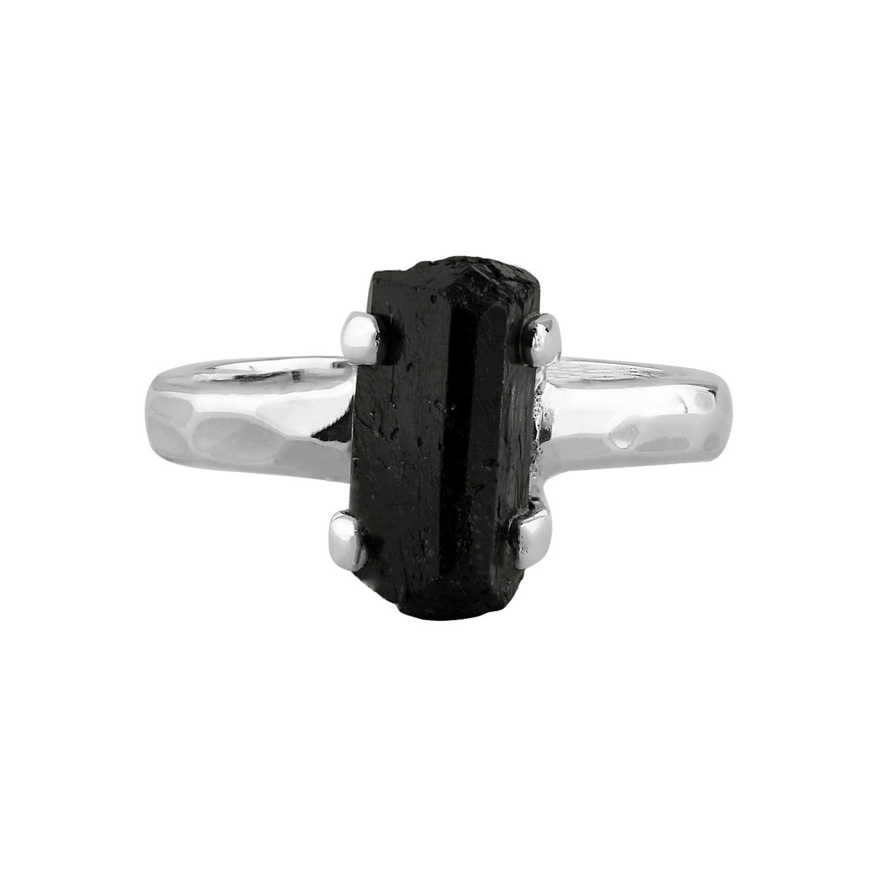 Black Tourmaline Crystal Prong Set Ring in Sterling Silver from Starborn Creations