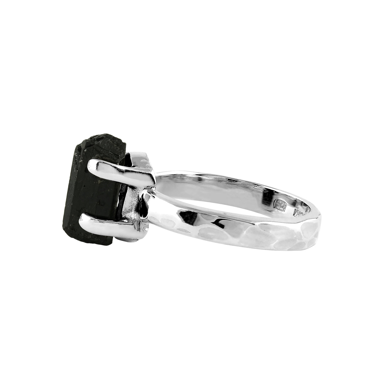 Black Tourmaline Crystal Prong Set Ring in Sterling Silver from Starborn Creations