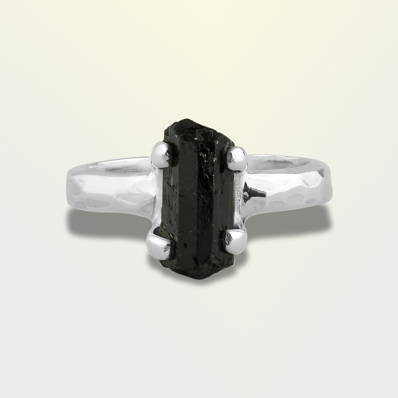 Black Tourmaline Crystal Prong Set Ring in Sterling Silver from Starborn Creations