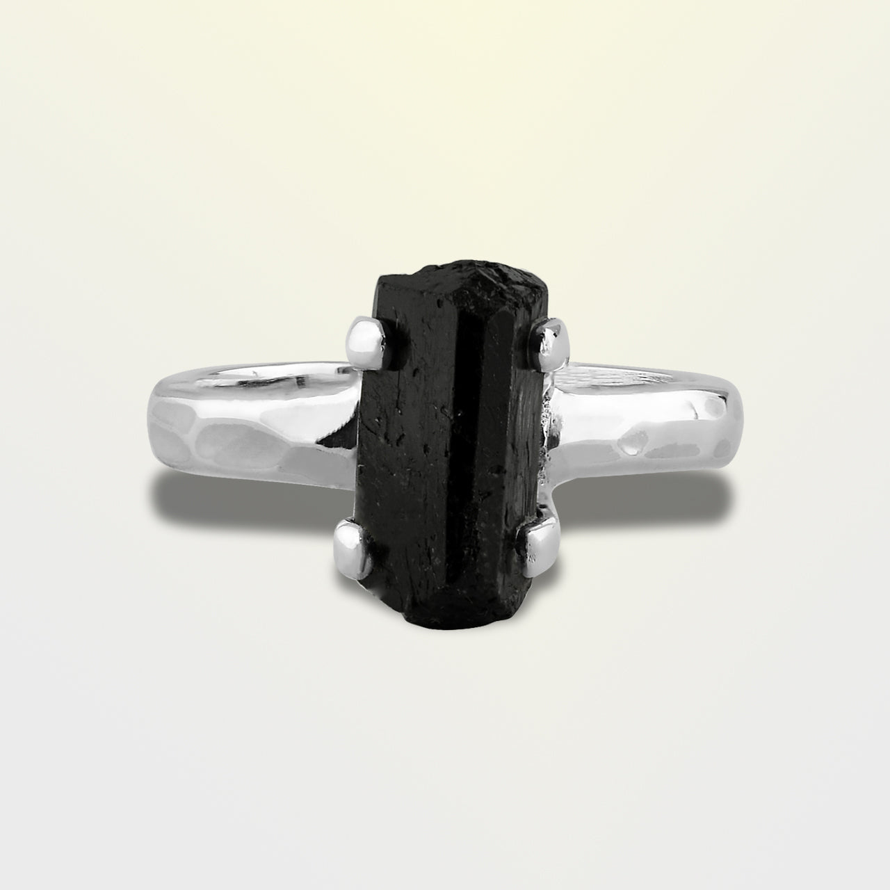 Black Tourmaline Crystal Prong Set Ring in Sterling Silver from Starborn Creations