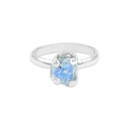 Rainbow Moonstone Prong Set Ring in Sterling Silver from Starborn Creations