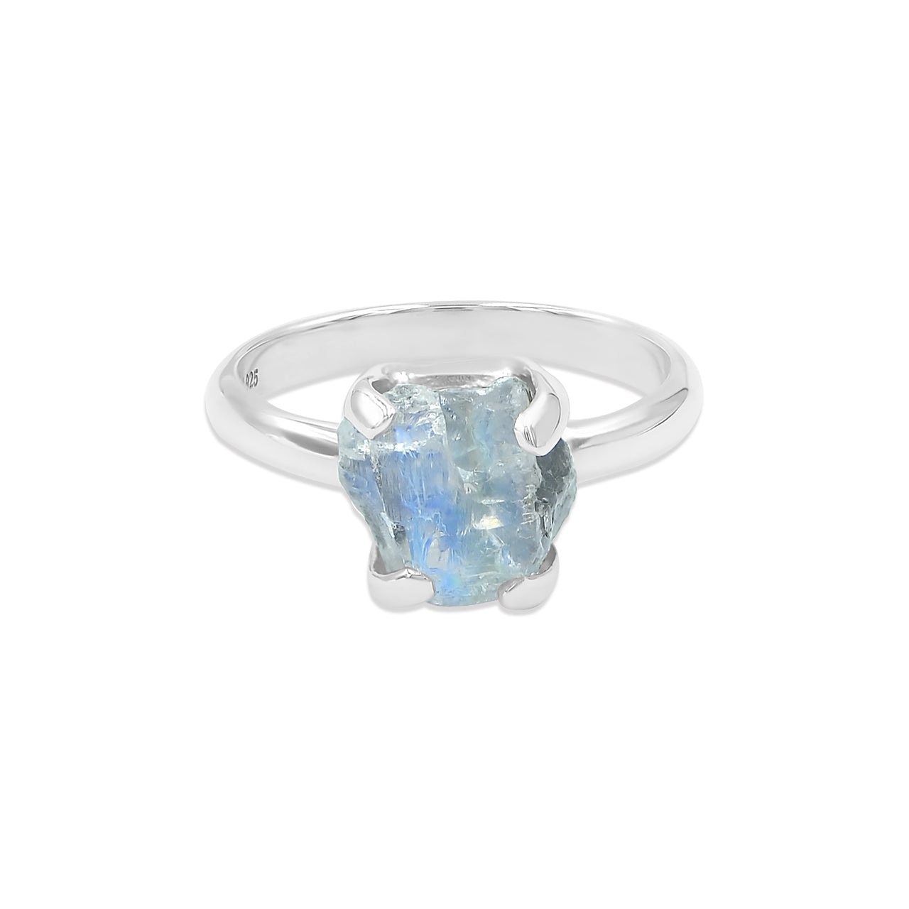 Rainbow Moonstone Prong Set Ring in Sterling Silver from Starborn Creations