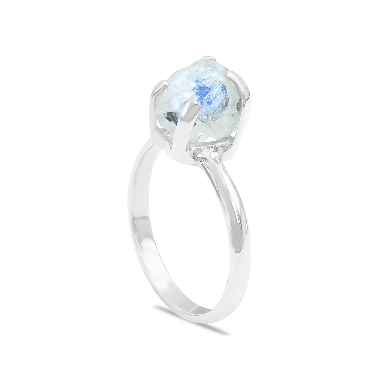 Rainbow Moonstone Prong Set Ring in Sterling Silver from Starborn Creations