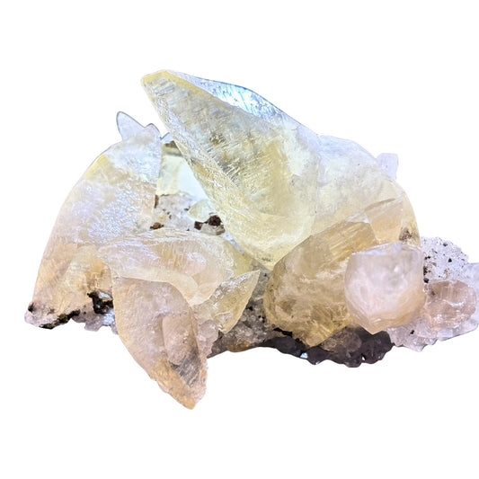 Calcite cluster with quartz and chalcopyrite 