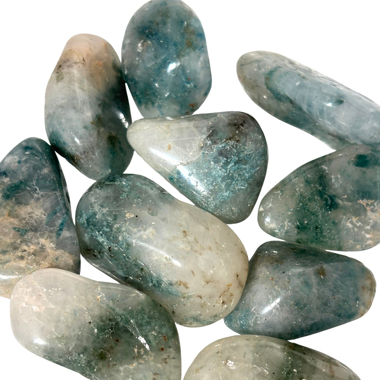Quartz and Chrysocolla Tumbled Pocket Stones in Multiple Sizes