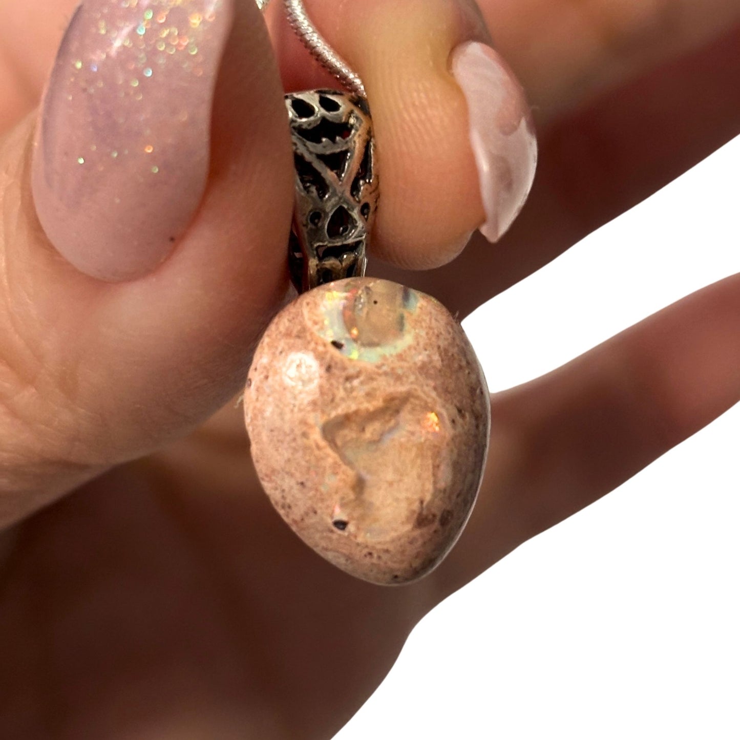 Mexican Cantera Fire Opal Sterling Silver Pendant Necklace