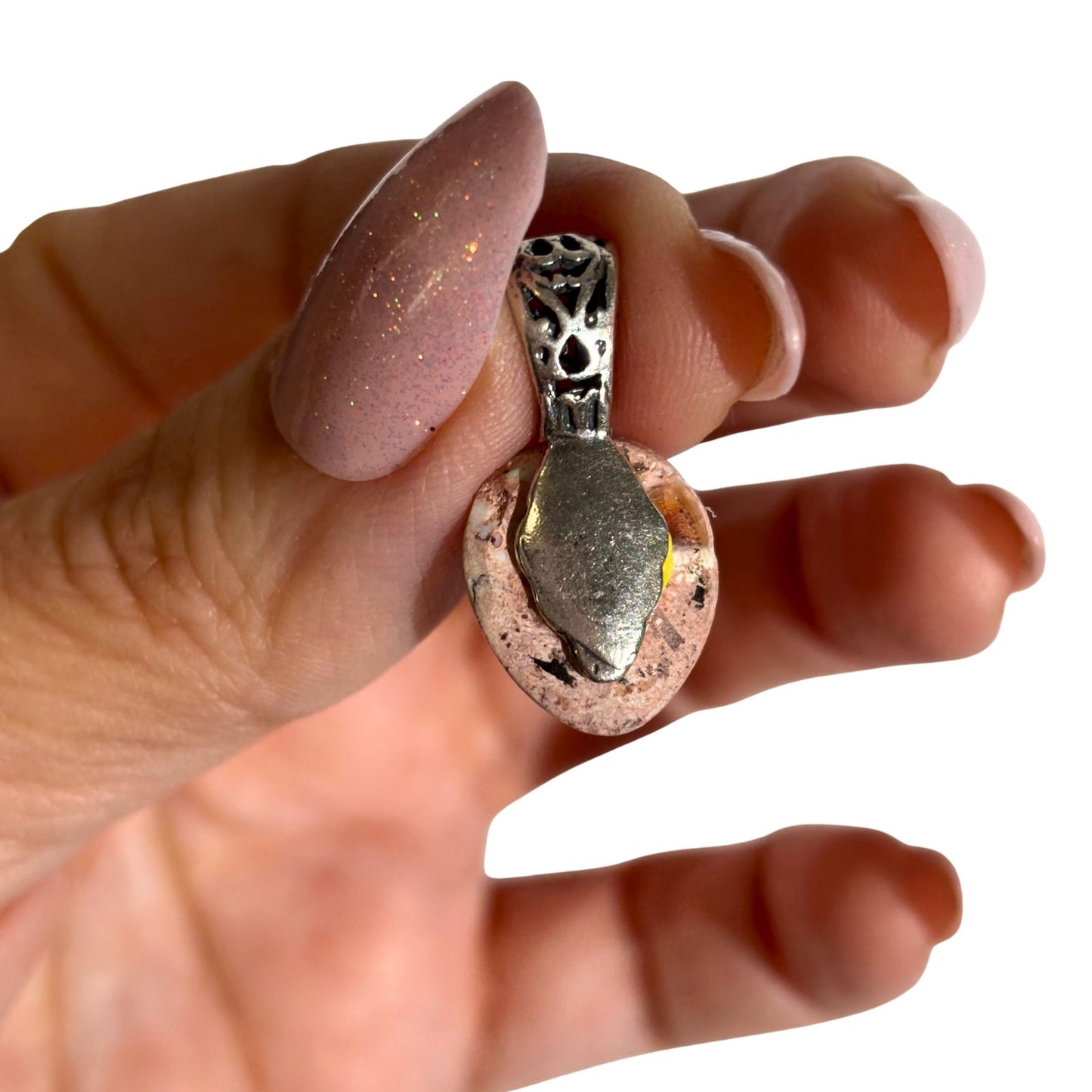 Mexican Cantera Fire Opal Sterling Silver Pendant Necklace