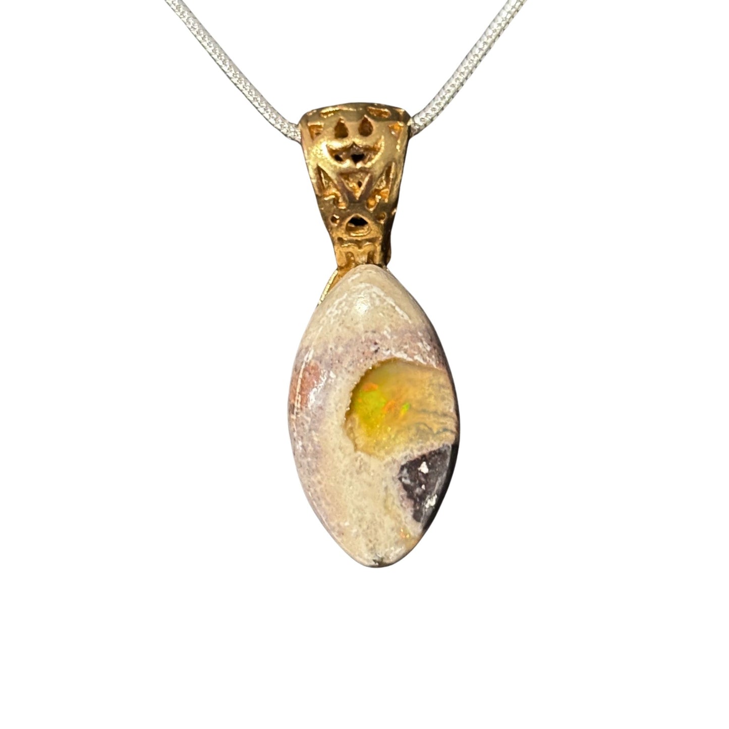 Mexican Cantera Fire Opal Gold Pendant Necklace